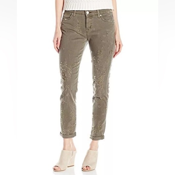 Hudson Jeans Riley Crop Relaxed Straight Leg Green Destructed Boyfriend 29 NWT - Picture 1 of 12
